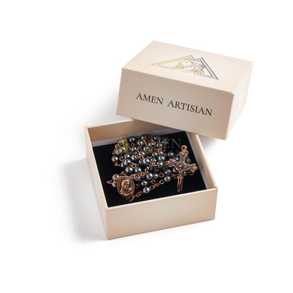 Hematite Rosary with Jerusalem Holy Land Amen Artisan