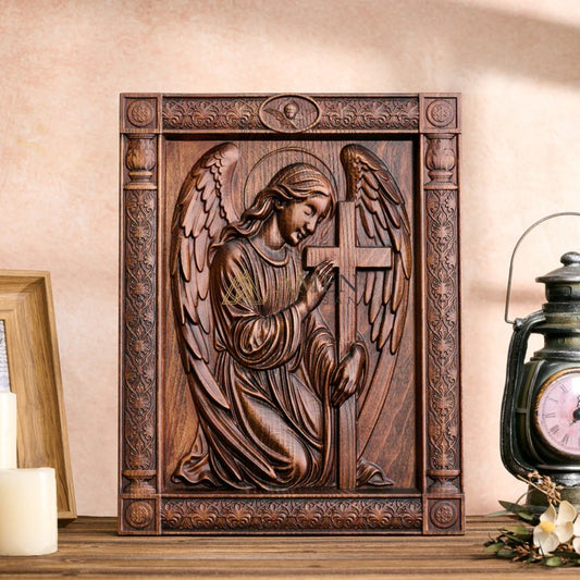 Angel of Prayer Wood Carving Amen Artisan