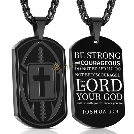 Football Cross Dog Tag Necklace Amen Artisan