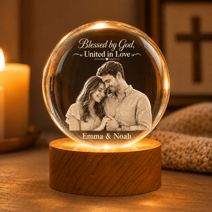 Personalized Photo Crystal Night Light with Custom Quote and Names