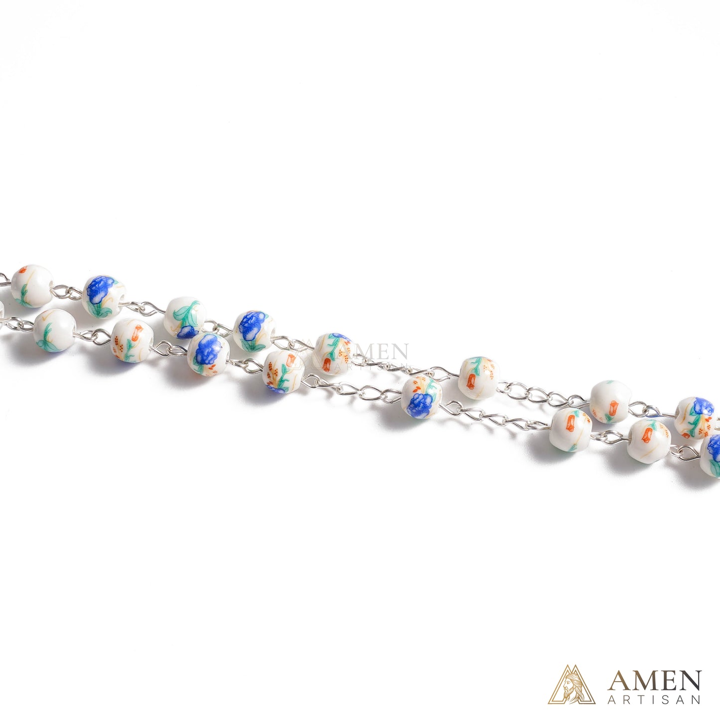 Blue Peony Ceramic Rosary Amen Artisan