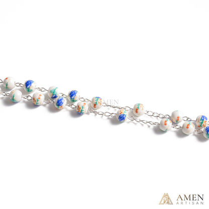 Blue Peony Ceramic Rosary Amen Artisan