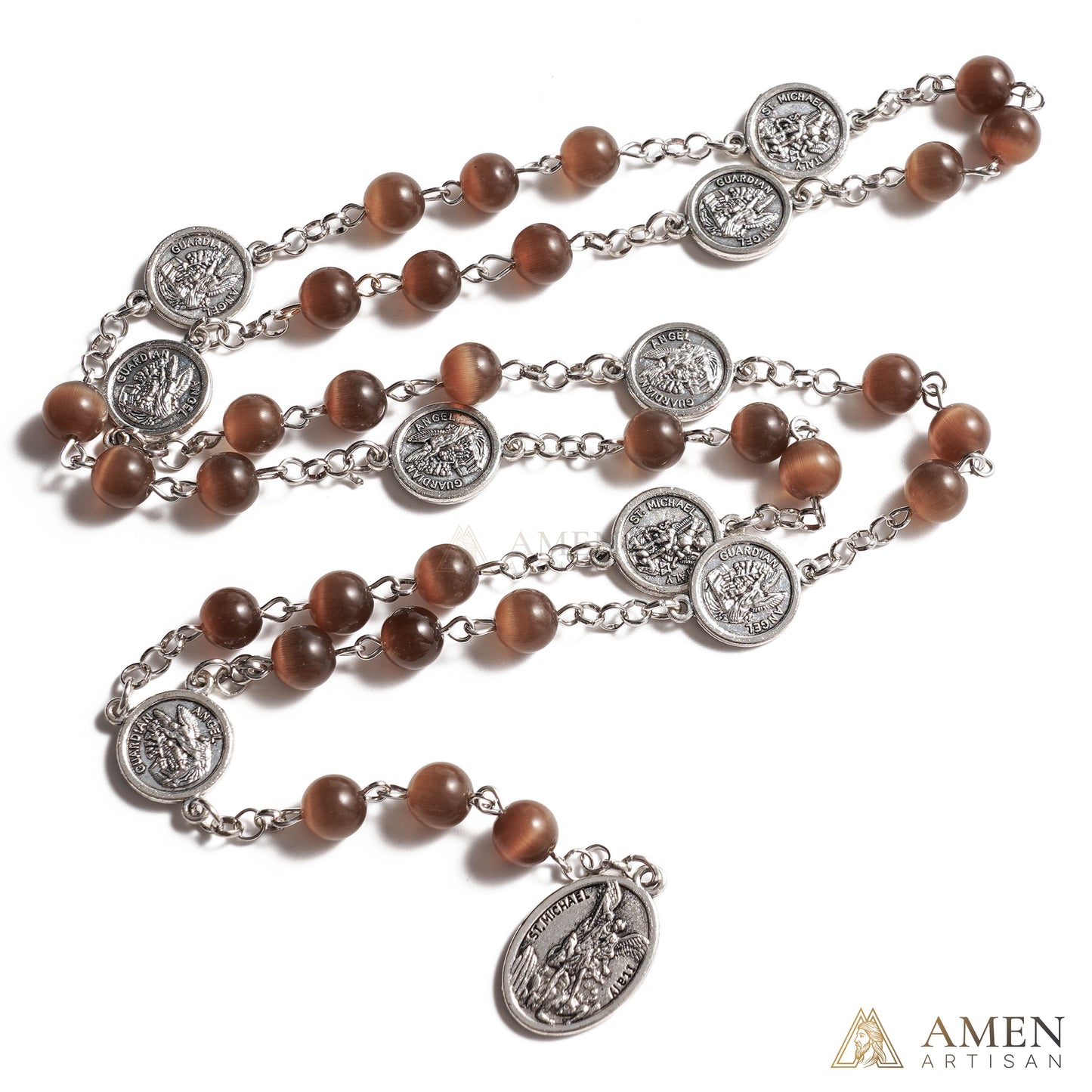 Rosario benedettino in pietra occhio di gatto