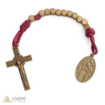 【DEAL TODAY】Burgundy Clip-On Pocket Decade Rosary with Crucifix and Our Lady Medal