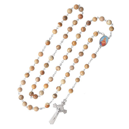 【Deal Today】Picture Jasper Beads Immaculate Heart of Mary Rosary