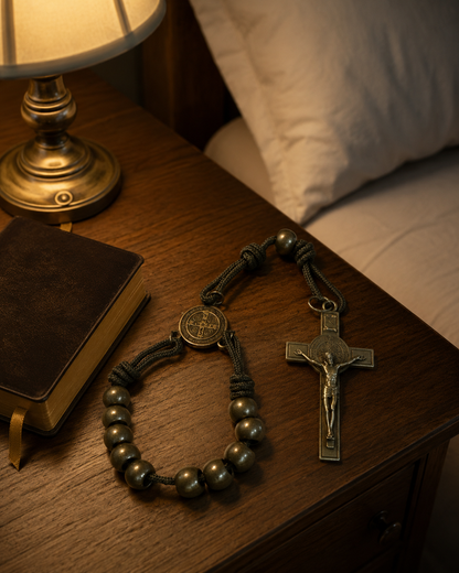 【Deal Today】Bronze Beads Olive Green Saint Benedict Medal Pocket Rosary