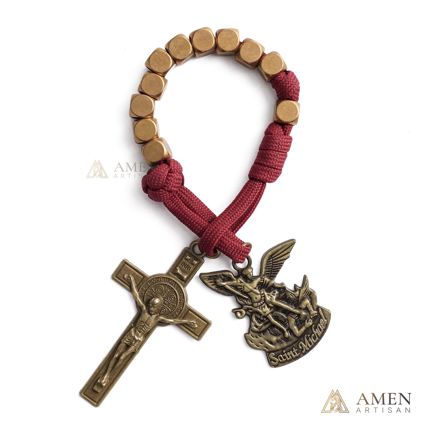 【DEAL TODAY】Burgundy Clip-On Pocket Decade Rosary with Crucifix and Our Lady Medal