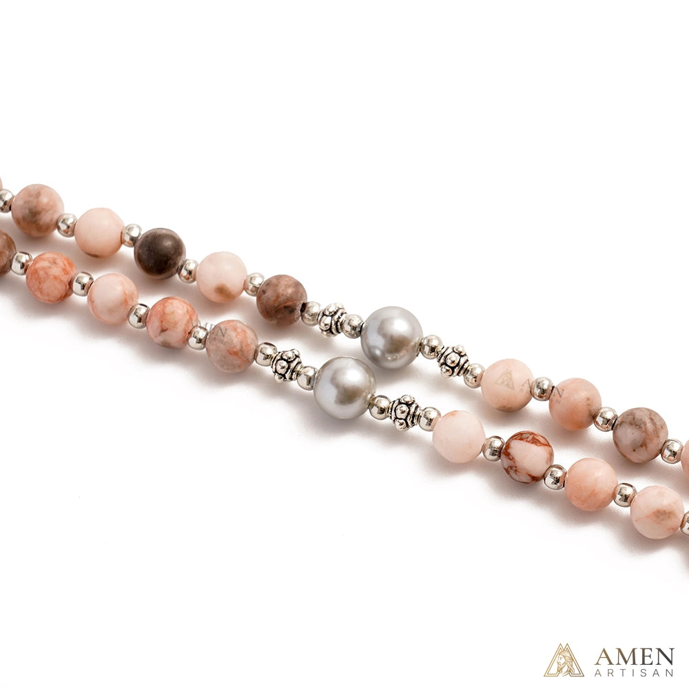 【Deal Today】Natural Pink Zebra Jasper Rosary