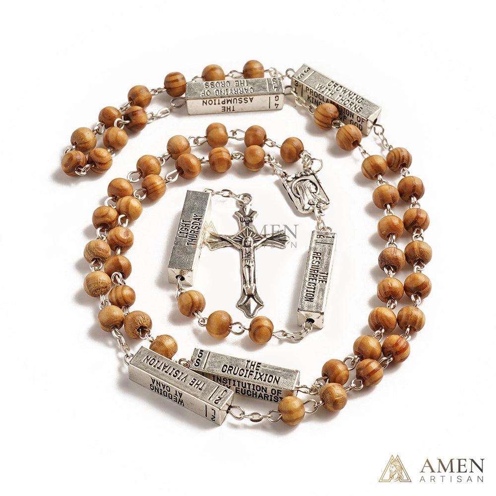 【Deal Today】Wooden Rosary with Mystery Guide Bars