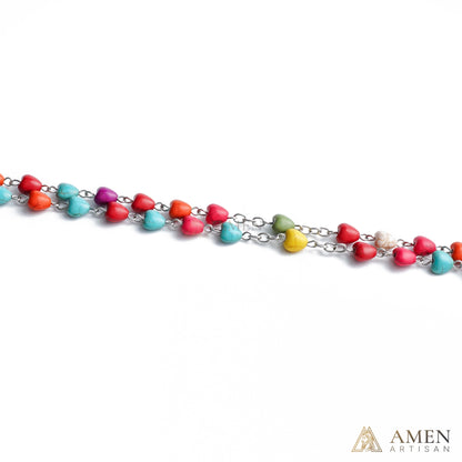 Multicolor Turquoise Heart Rosary Amen Artisan
