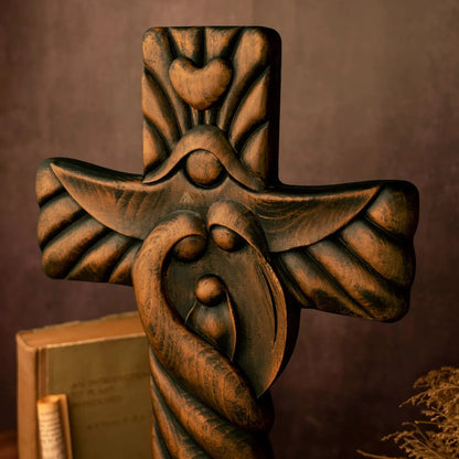 Holy Family Cross Wood Carving