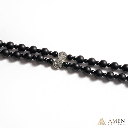Obsidian St. Benedict Rosary — Black Obsidian Prayer Beads with Saint Benedict Medal for Protection