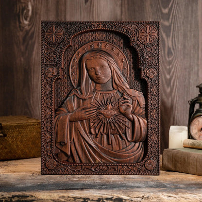 Immaculate Heart of Mary Wood Carving
