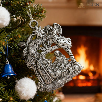Premium Titanium Steel Nativity Ornament with Chain & Gift Box – 7 cm / 2.75"