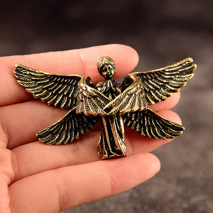 Handcrafted Solid Brass Guardian Angel Figurine - Protection, Peace & Blessing |  Amen Artisan