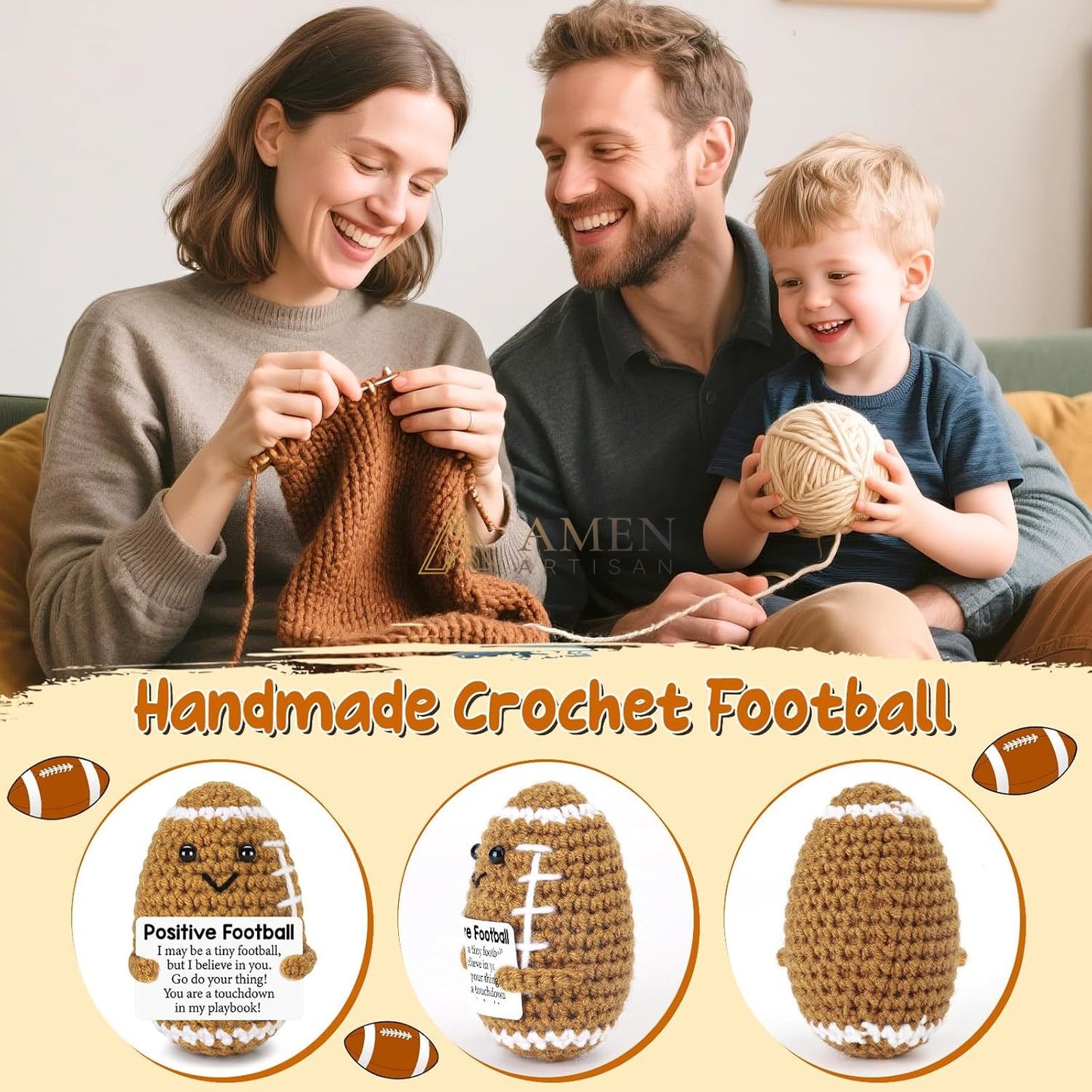 Hand-Knit Positive Football Plush Doll