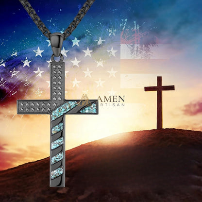 Star-Spangled Banner Turquoise Shard Cross Pendant Necklace Amen Artisan