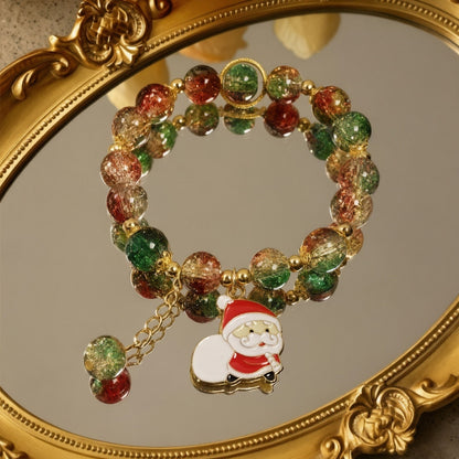 Santa Claus Christmas Glass Bead Stretch Bracelet
