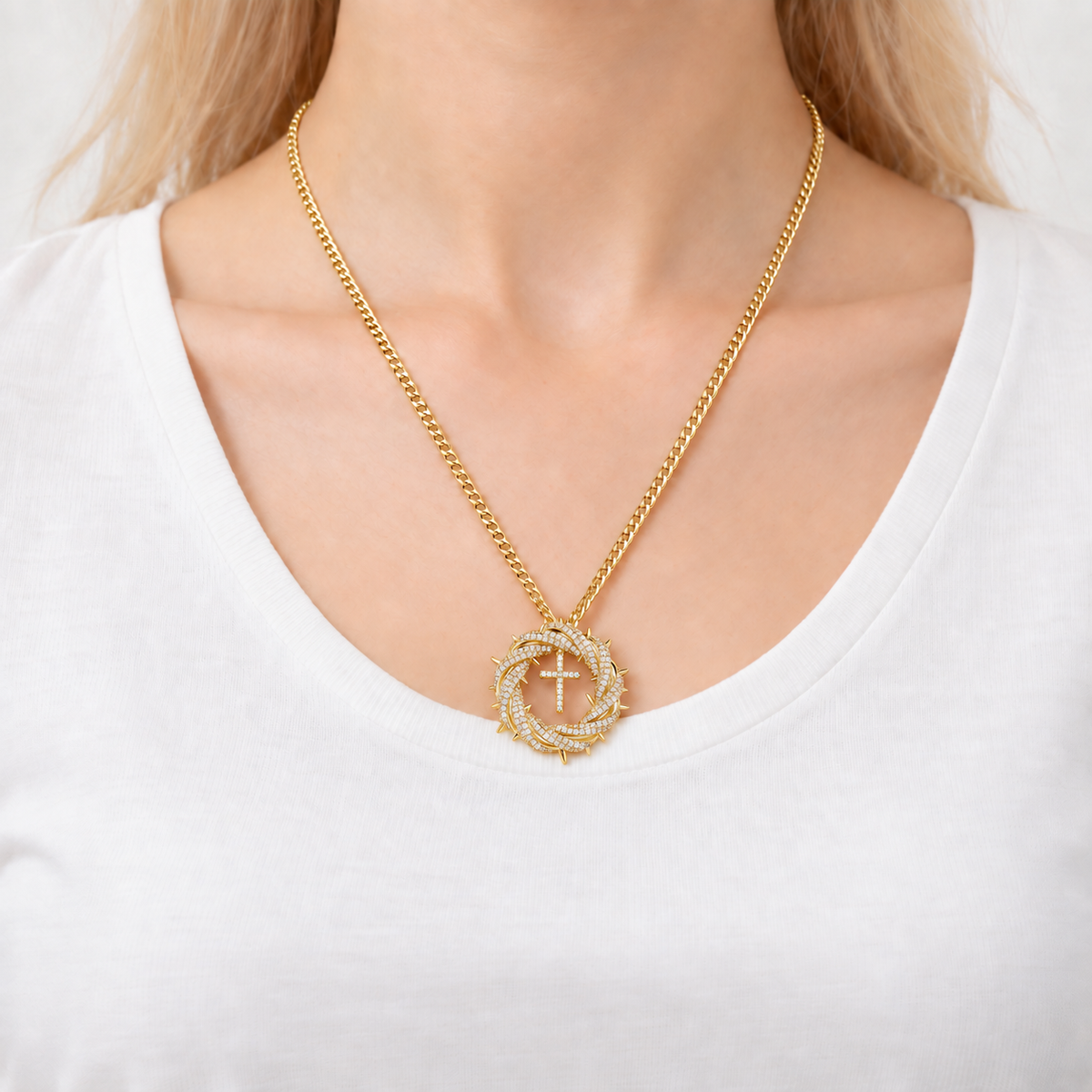 Crown of Thorns Cross Pendant Necklace