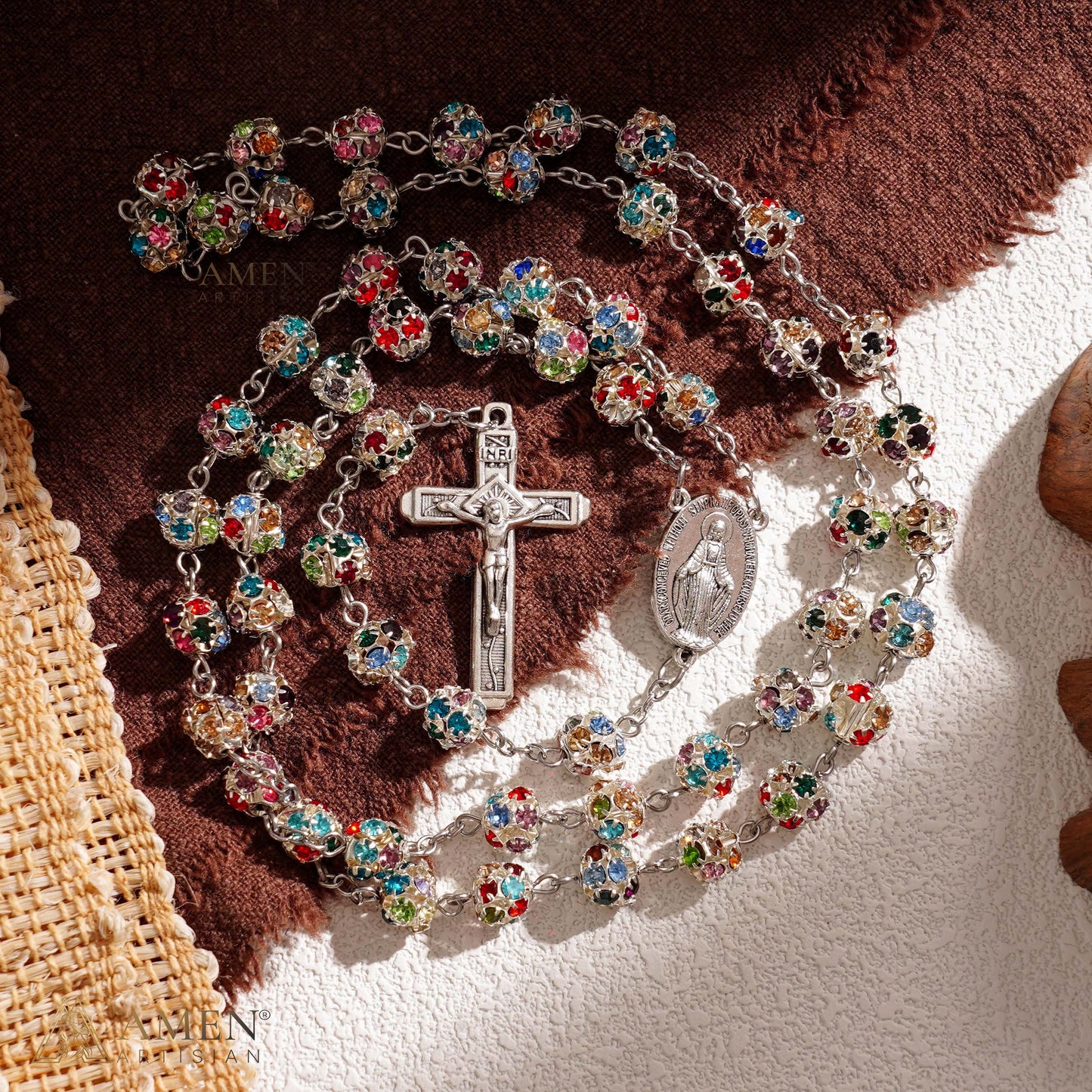 Sparkling Rhinestone Bead Rosary with Marian Medal — Devotion