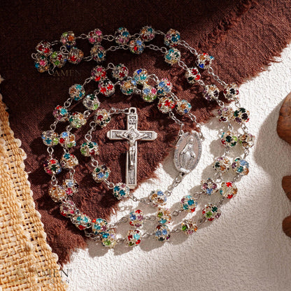 Sparkling Rhinestone Bead Rosary with Marian Medal — Devotion