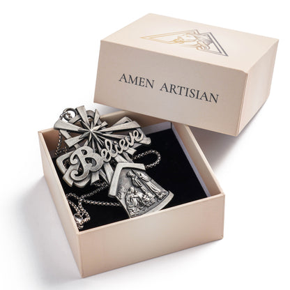 Premium Titanium Steel Nativity Ornament with Chain & Gift Box – 7 cm / 2.75"