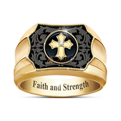 Enamel and Diamond-Encrusted Cross Ring Amen Artisan