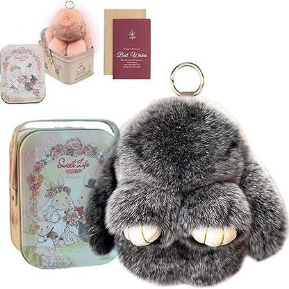Plush Bunny Keychain Bag Charm – Soft Furry Rabbit Pendant