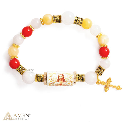 Sacred Heart Jesus Bracelet with Cool-Touch Crystal Beads