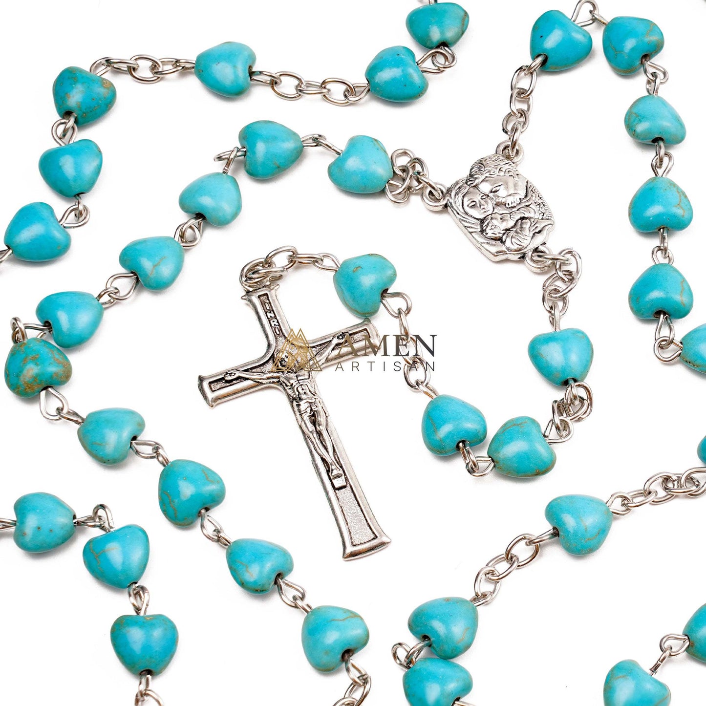 Turquoise Heart Rosary Amen Artisan