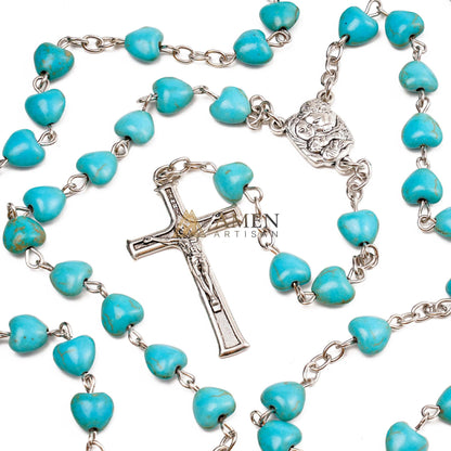 Turquoise Heart Rosary Amen Artisan