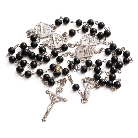 Crucifix Our Lady Black Bead Rosary