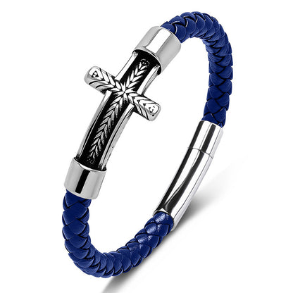 【DEAL TODAY】Black Leather Cross Bracelet with Magnetic Clasp — Daily Faith Reminder