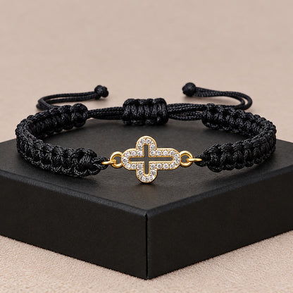 Faith in Every Thread – Handwoven Adjustable Sparkling Cross Bracelet