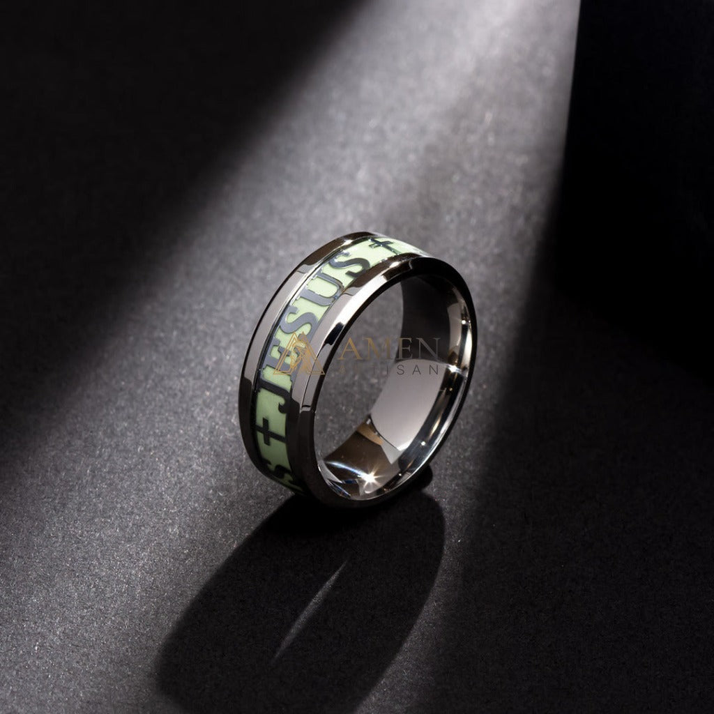Jesus Cross Titanium Steel Luminous Ring Amen Artisan