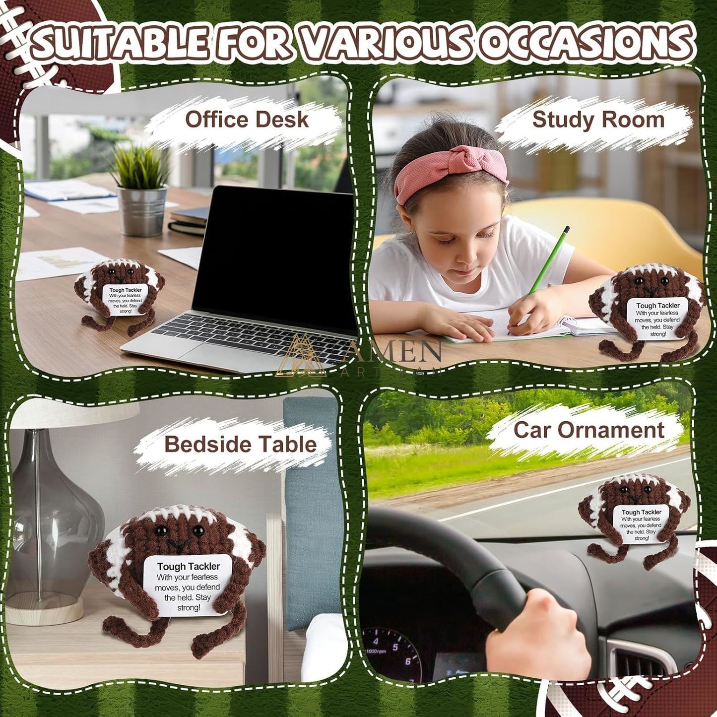 Hand-Knit Positive Football Plush Doll Amen Artisan