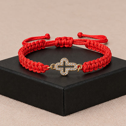 Faith in Every Thread – Handwoven Adjustable Sparkling Cross Bracelet