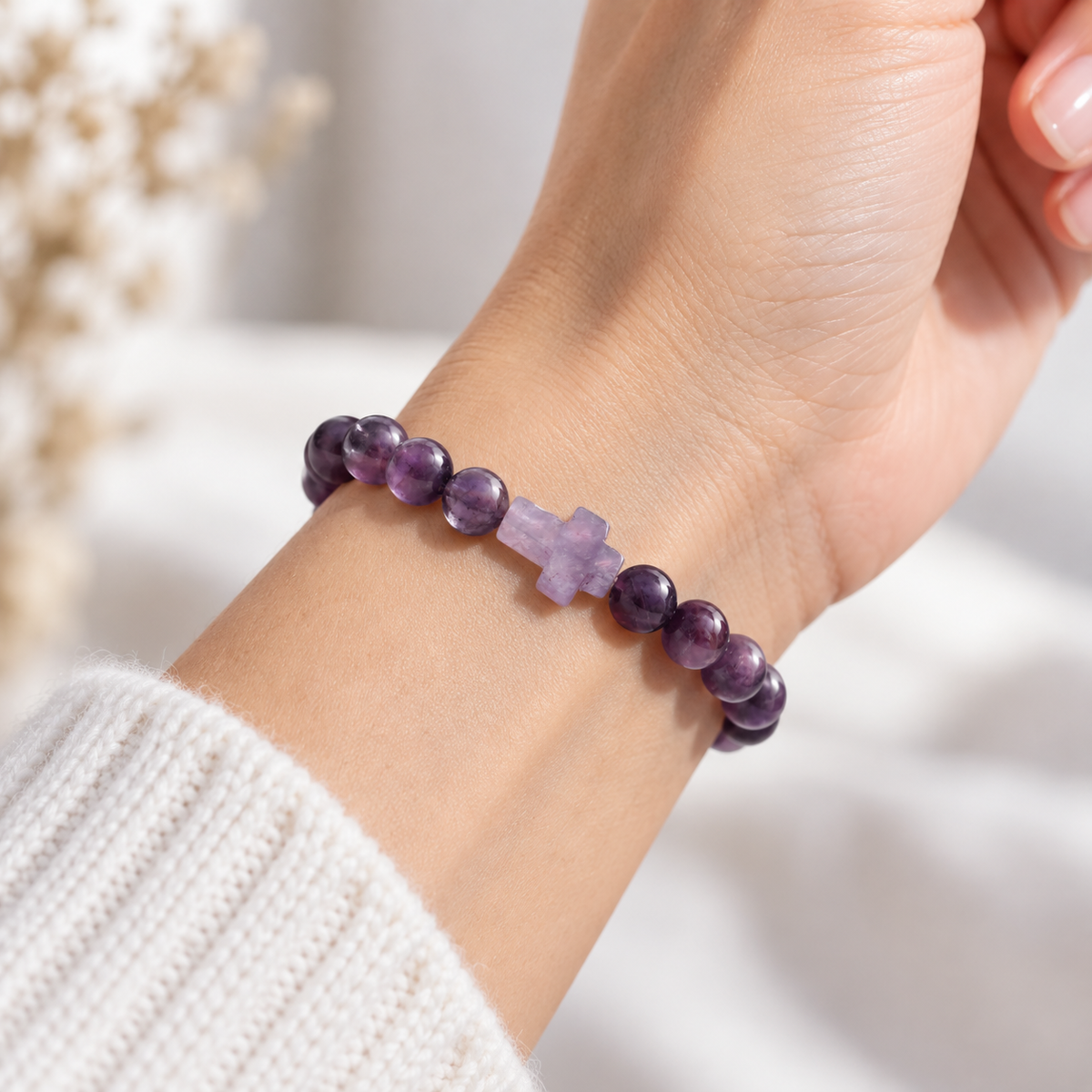 Natural Stone Cross Bracelet