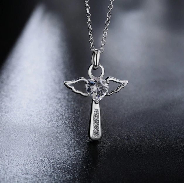 Sparkling Angel Heart Pendant Necklace