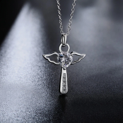 Sparkling Angel Heart Pendant Necklace