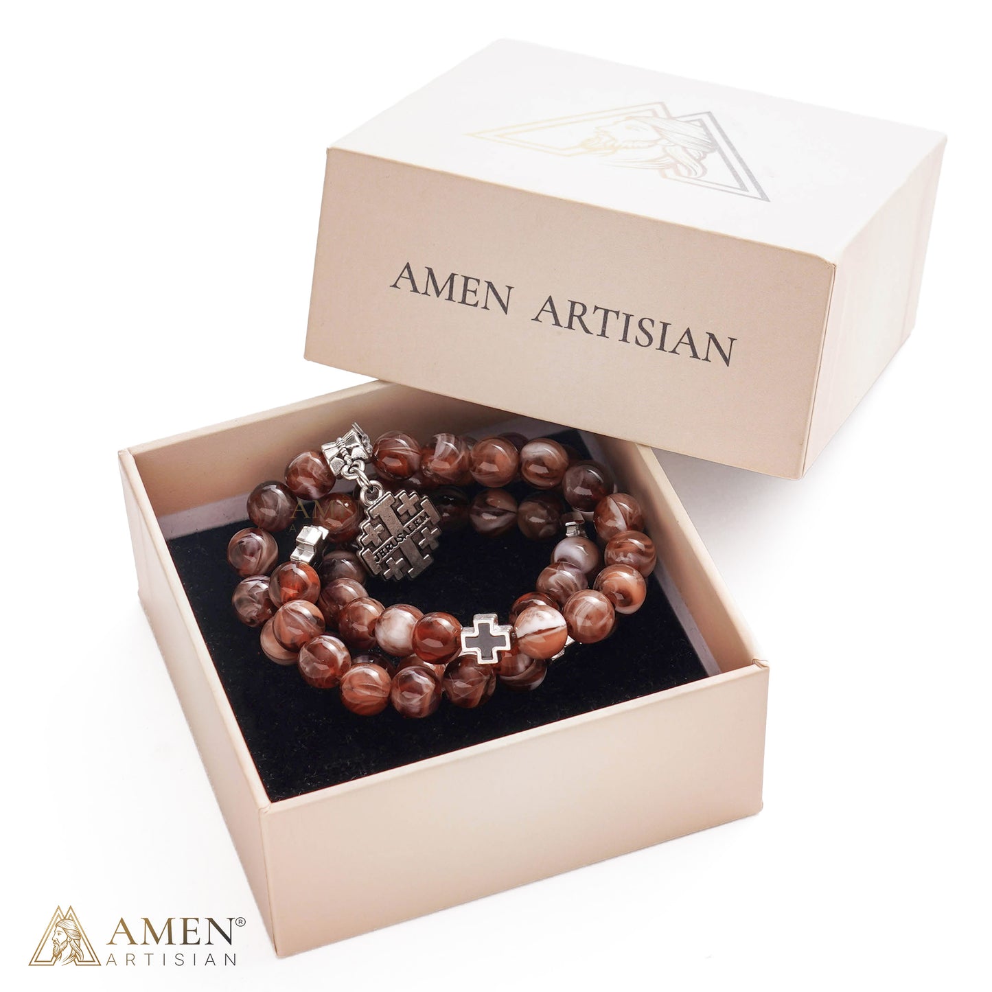 Jerusalem Cross Beaded Wrap Bracelet and Necklace