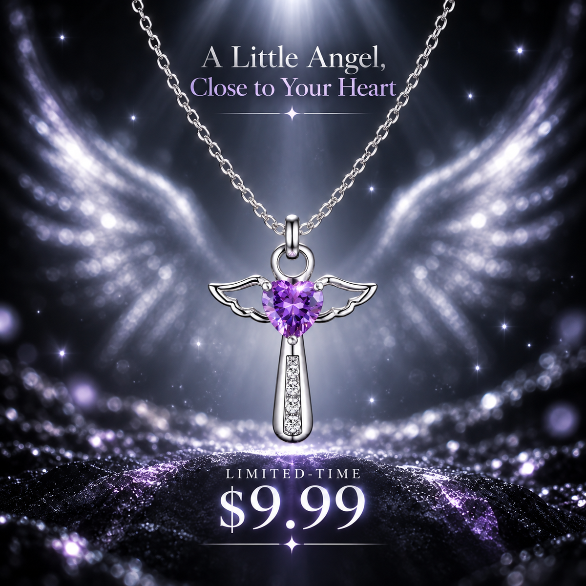 【DEAL TODAY】Sparkling Angel Heart Pendant Necklace