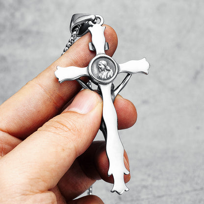 Collar con cruz 3D de acero y titanio estilo vintage artesanal de Amén