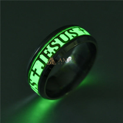Jesus Cross Titanium Steel Luminous Ring Amen Artisan