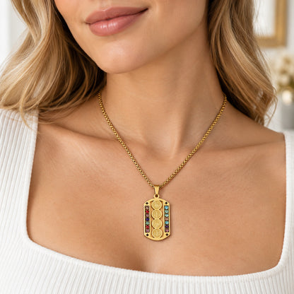St. Benedict Medal Necklace — 316 Stainless Steel with Multicolor Stone Accents