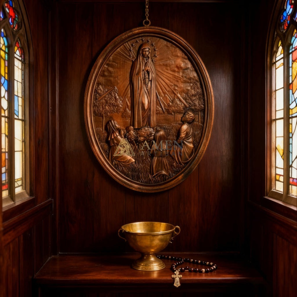 Our Lady of Fatima Wooden Statue Amen Artisan