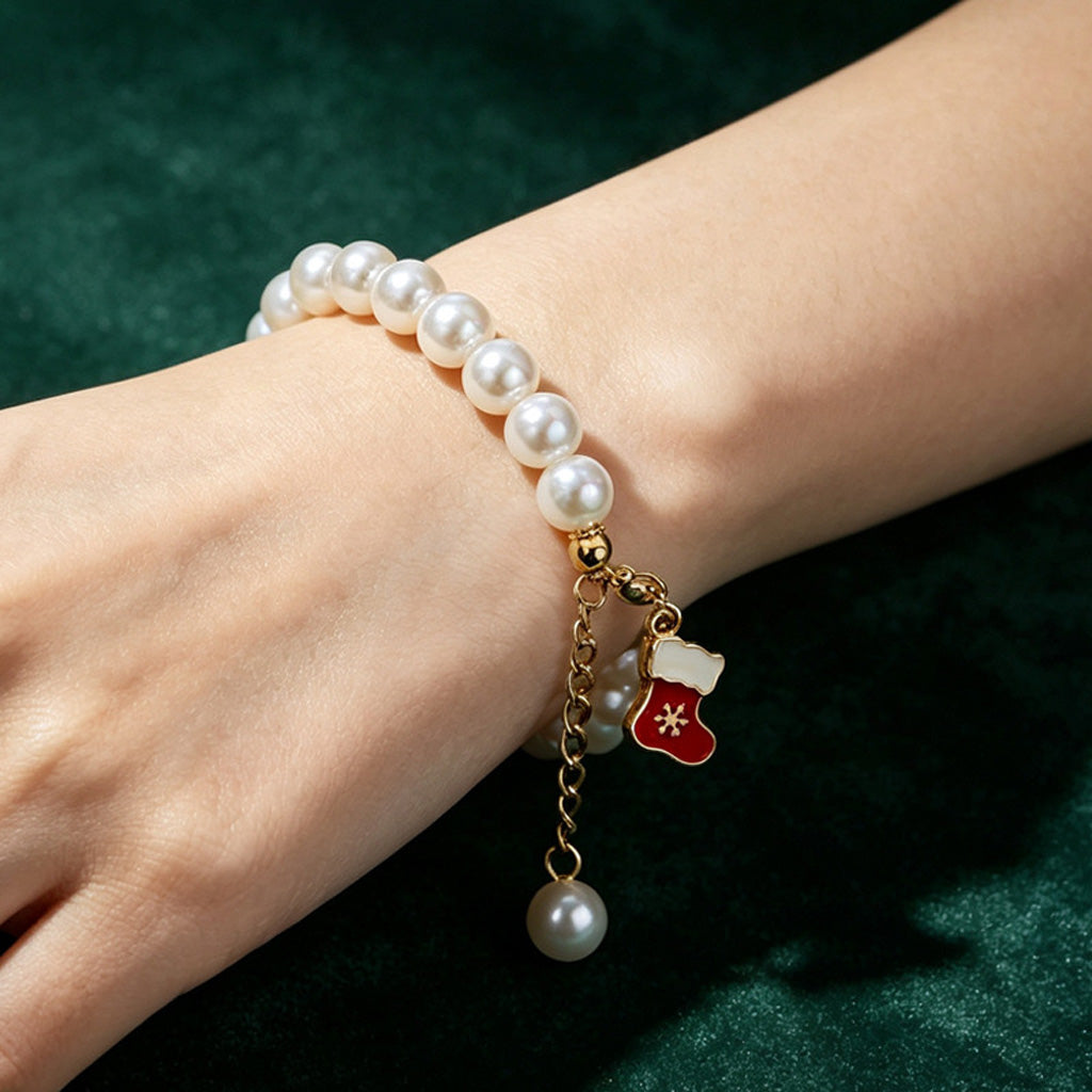 【DEAL TODAY】Christmas Pearl-Style Charm Bracelet