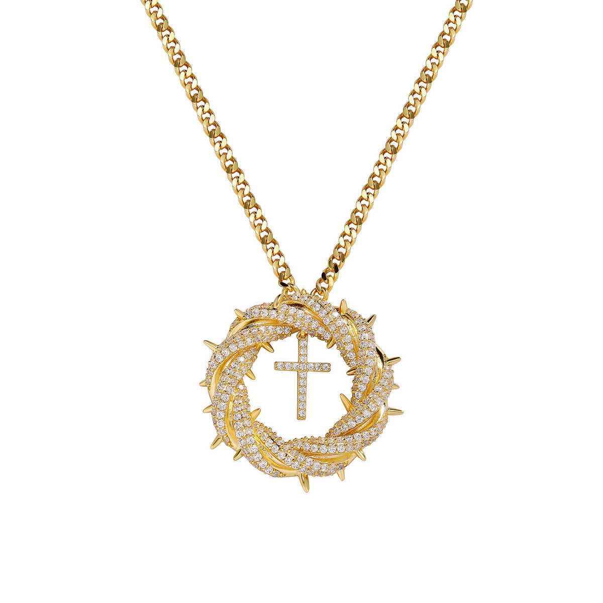 Crown of Thorns Cross Pendant Necklace