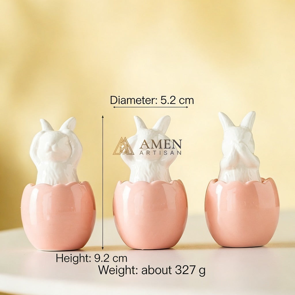 Easter Ceramic Bunny Egg Statue Amen Artisan
