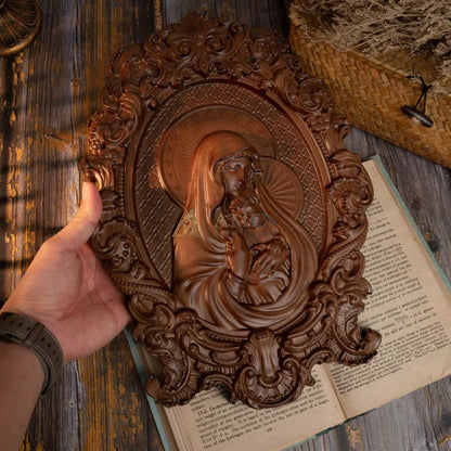 The Virgin Mary Holding The Infant Jesus Wooden Sculpture